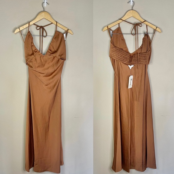 A.L.C | NEW WITH TAGS! Sienna Halter Neck Cut Out Satin Midi Dress Size: 4 - Picture 3 of 7